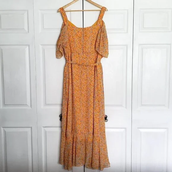 Maison Tara Short Sleeve Cold Shoulder Crepe Ditsy Floral Maxi Dress Sz 18 - Picture 4 of 7